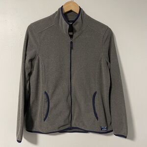 L.L.‎ Bean Soft Gray Fleece Zip Front Jacket with Navy Blue Trim M